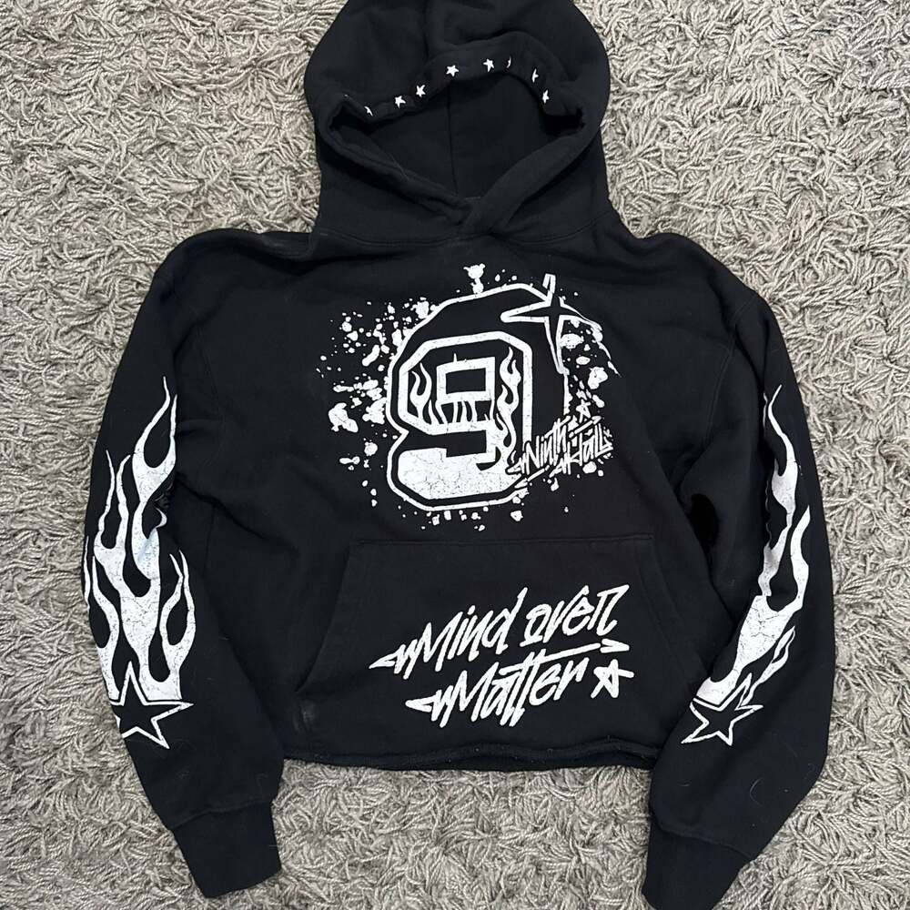 Ninth Hall Flame Black Boxy Hoodie
